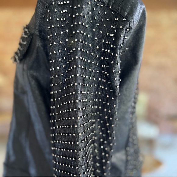 Akira Ammo Rhinestone Jacket L Black Faux Leather Rocker Chic - Picture 8 of 16